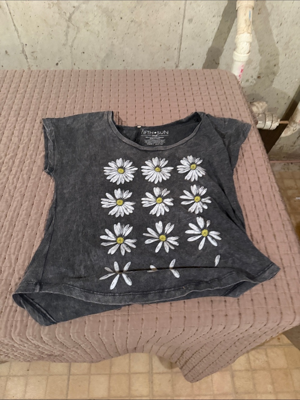 Fifth Sun Black Daisy Grid Short Sleeve Tee